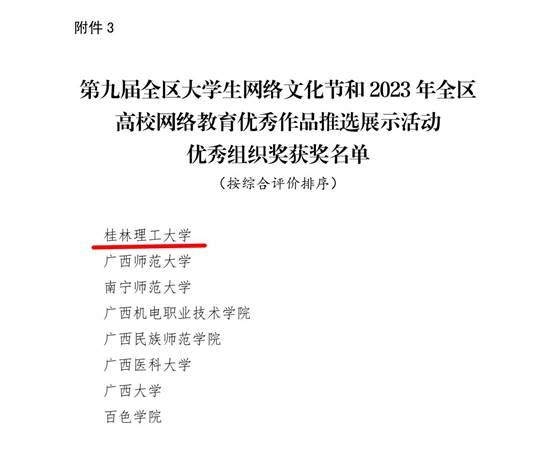 03beat365荣获第九届全区大学生网络文化节和2023年全区高校网络教育优秀作品推选展示活动优秀组织奖